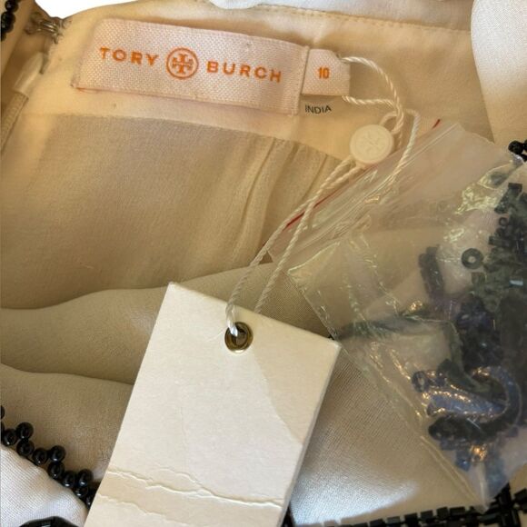 Tory Burch Madeline Gown Silk Ivory Black Navy Beaded Evening Gown Size 10 New - Picture 12 of 16
